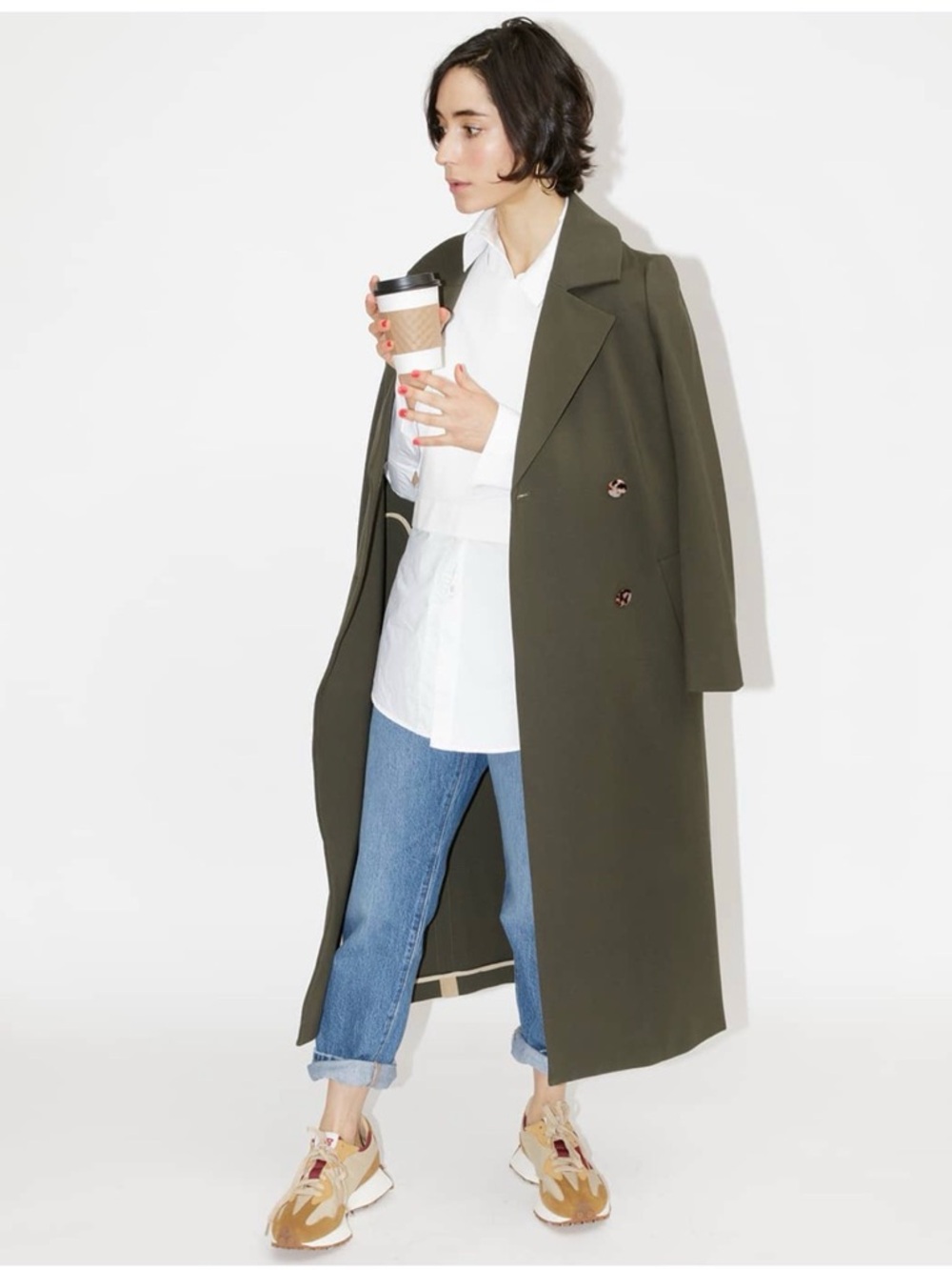 Classic Six Ali Coat Sz4 - long, trench-style, double-breasted Army/Olive Green - Picture 3 of 14